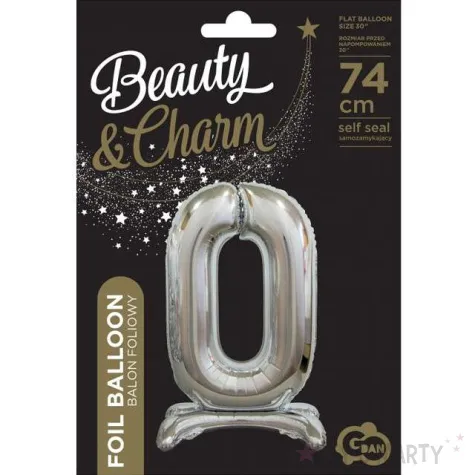 balon foliowy cyfra 0 stojaca srebrny godan 29 dgt