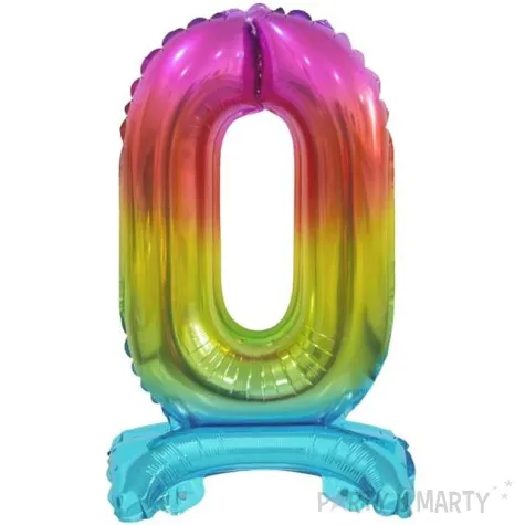balon foliowy cyfra 0 stojaca teczowy godan 15 dgt