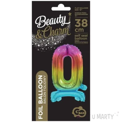 balon foliowy cyfra 0 stojaca teczowy godan 15 dgt
