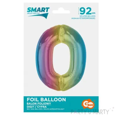 balon foliowy cyfra 0 teczowy godan 36 dgt
