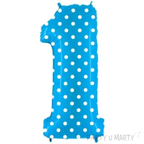 balon foliowy cyfra 1 grochy niebieski grabo 40 dgt