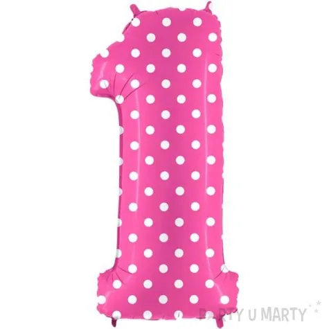 balon foliowy cyfra 1 grochy rozowy grabo 40 dgt