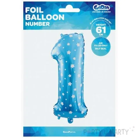 balon foliowy cyfra 1 gwiazdki blekitny godan 26 dgt