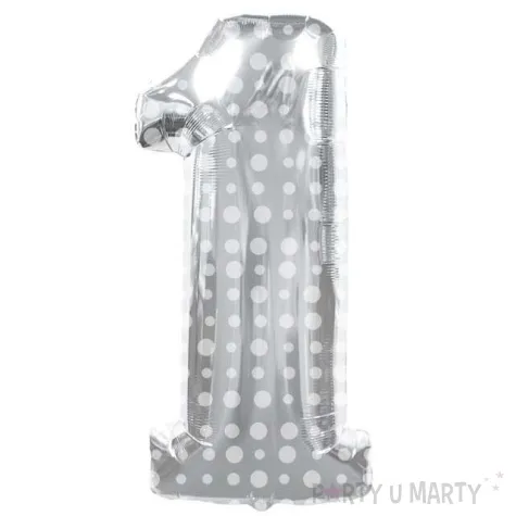 balon foliowy cyfra 1 kropki srebrny folat 34 dgt
