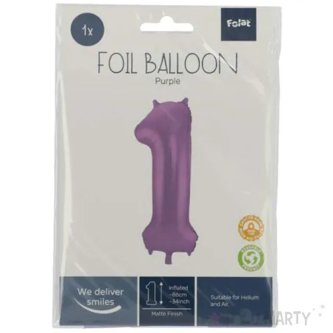 balon foliowy cyfra 1 metaliczny mat fioletowy folat 34 dgt