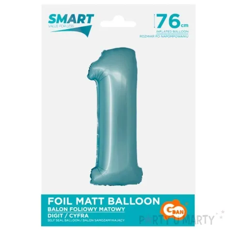 balon foliowy cyfra 1 niebieski matowy godan 30 dgt