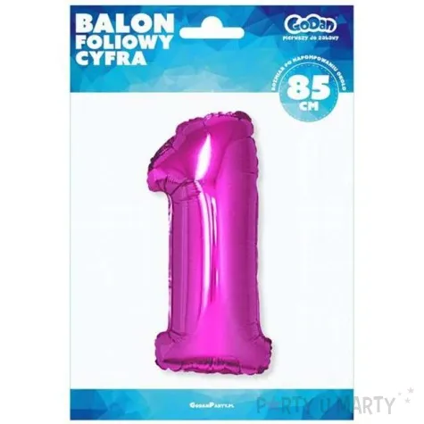 balon foliowy cyfra 1 rozowy godan 34 dgt