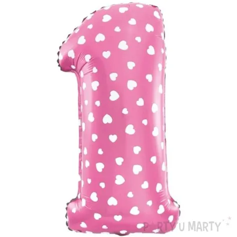 balon foliowy cyfra 1 serduszka rozowy jix 18 dgt