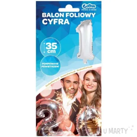 balon foliowy cyfra 1 srebrny godan 14 dgt