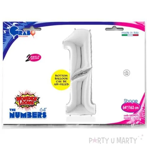 balon foliowy cyfra 1 srebrny grabo 64 dgt