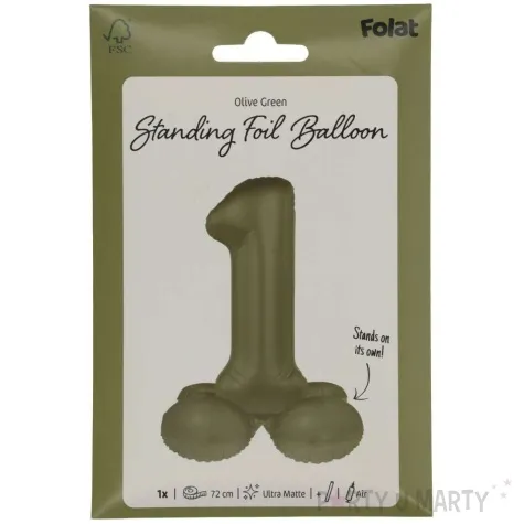 balon foliowy cyfra 1 stojaca oliwkowy folat 34 dgt