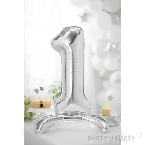 balon foliowy cyfra 1 stojaca srebrny partydeco 27 dgt