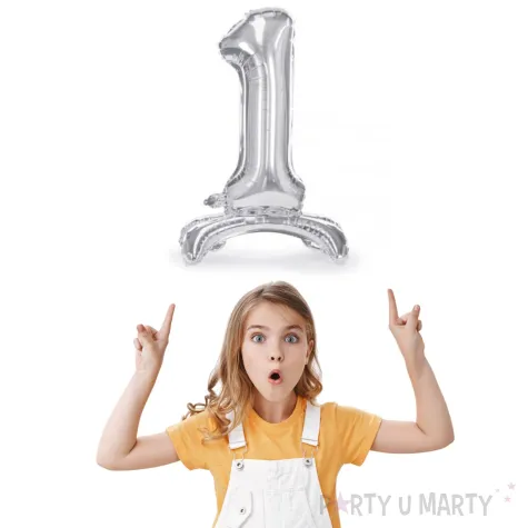 balon foliowy cyfra 1 stojaca srebrny partydeco 27 dgt