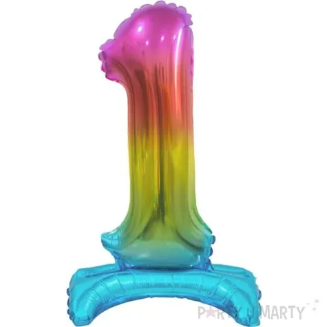 balon foliowy cyfra 1 stojaca teczowy godan 15 dgt
