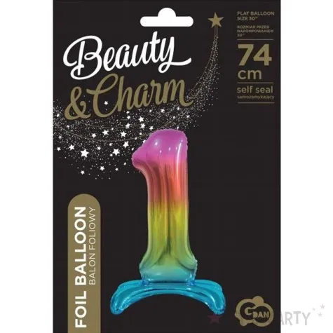 balon foliowy cyfra 1 stojaca teczowy godan 29 dgt