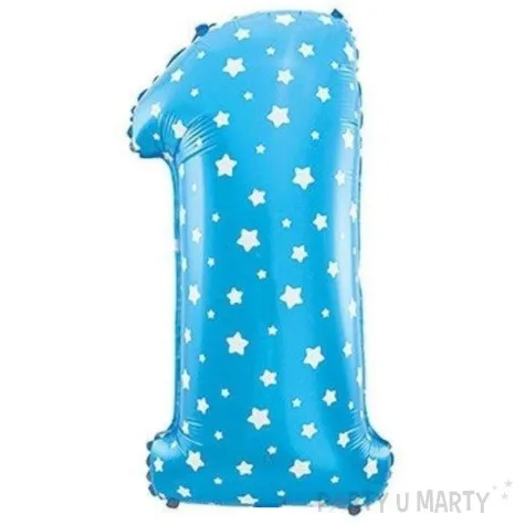 balon foliowy cyfra 1 w gwiazdki niebieski jix 18 shp