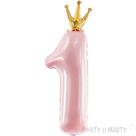 balon foliowy cyfra 1 z korona rozowo zloty partydeco 35 dgt