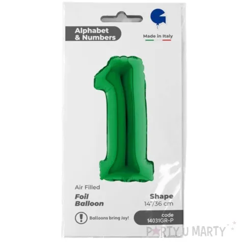 balon foliowy cyfra 1 zielony grabo 14 dgt