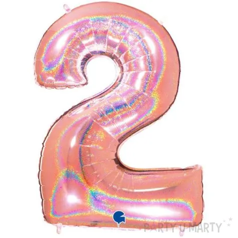 balon foliowy cyfra 2 holo rozowe zloto grabo 40 dgt