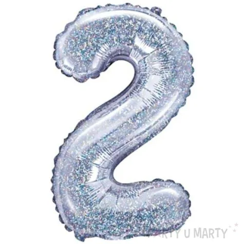 balon foliowy cyfra 2 holo srebrny partydeco 14 dgt