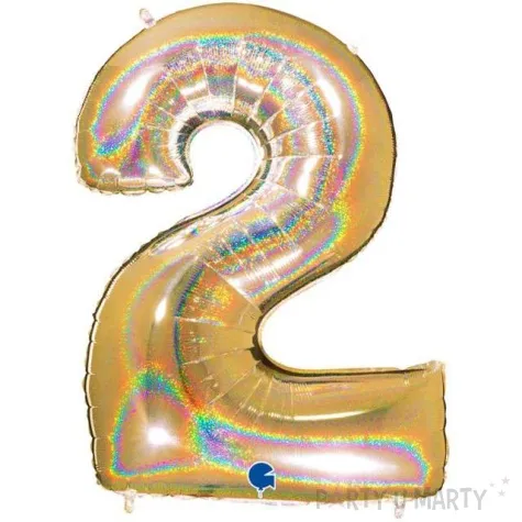 balon foliowy cyfra 2 holo zloty grabo 40 dgt