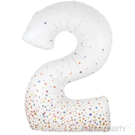 balon foliowy cyfra 2 holograficzne grochy bialy oaktree 34 dgt