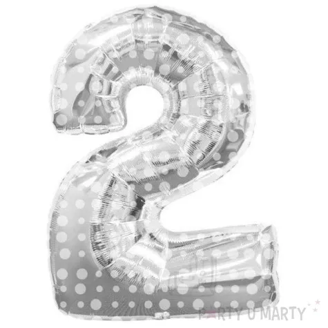 balon foliowy cyfra 2 kropki srebrny folat 34 dgt