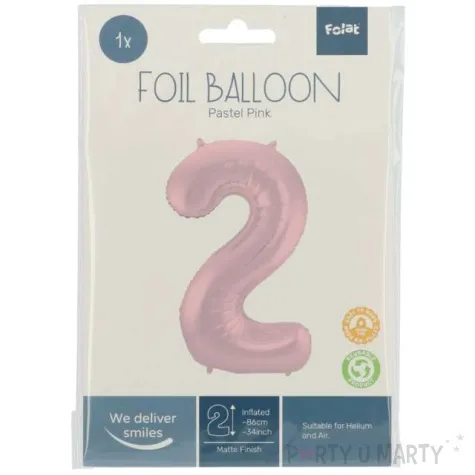 balon foliowy cyfra 2 metaliczny mat rozowy pastelowy folat 34 dgt