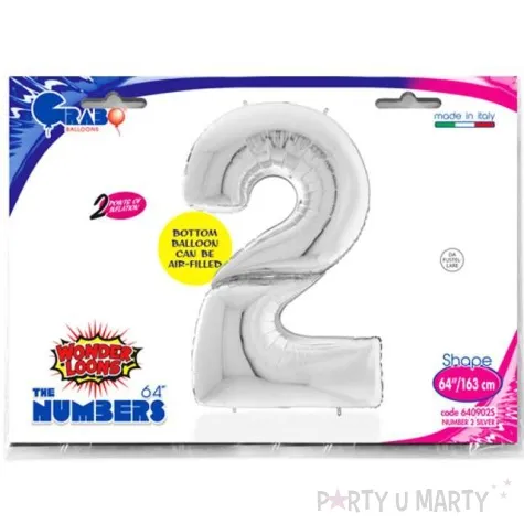 balon foliowy cyfra 2 srebrny grabo 64 dgt