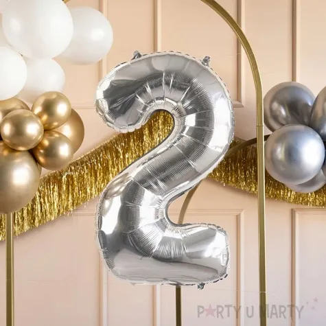 balon foliowy cyfra 2 srebrny partydeco 34 dgt