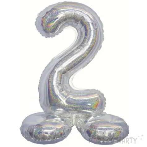 balon foliowy cyfra 2 stojaca holograficzna srebrny godan 28 dgt
