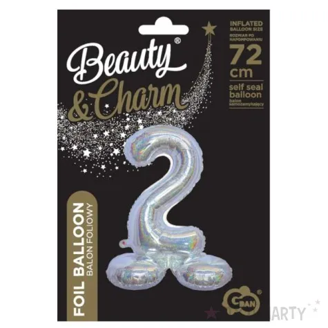 balon foliowy cyfra 2 stojaca holograficzna srebrny godan 28 dgt