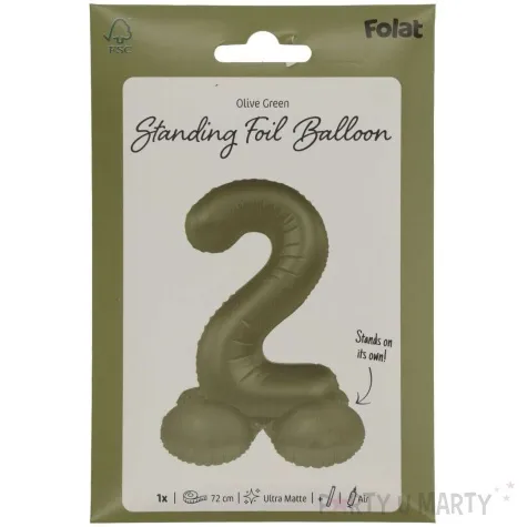 balon foliowy cyfra 2 stojaca oliwkowy folat 34 dgt