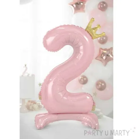balon foliowy cyfra 2 stojaca rozowy partydeco 33 dgt