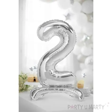 balon foliowy cyfra 2 stojaca srebrny partydeco 27 dgt