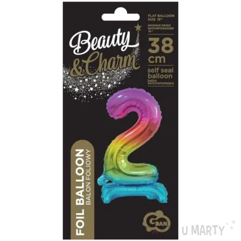balon foliowy cyfra 2 stojaca teczowy godan 15 dgt
