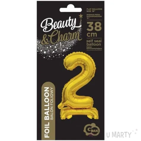 balon foliowy cyfra 2 stojaca zloty godan 15 dgt