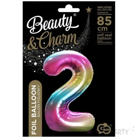 balon foliowy cyfra 2 teczowy godan 34 dgt