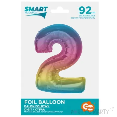 balon foliowy cyfra 2 teczowy godan 36 dgt