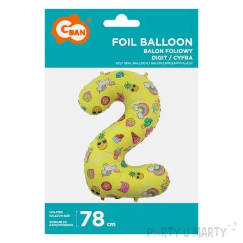 balon foliowy cyfra 2 unicorn party zolty godan 31 dgt