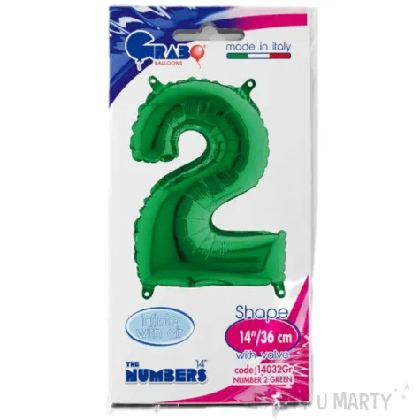 balon foliowy cyfra 2 zielony grabo 14 dgt