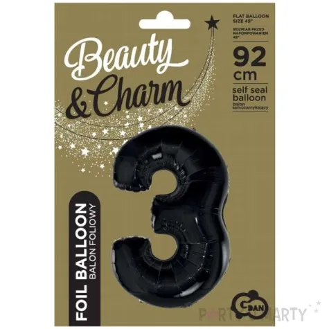 balon foliowy cyfra 3 beauty and charm czarny godan 36 dgt