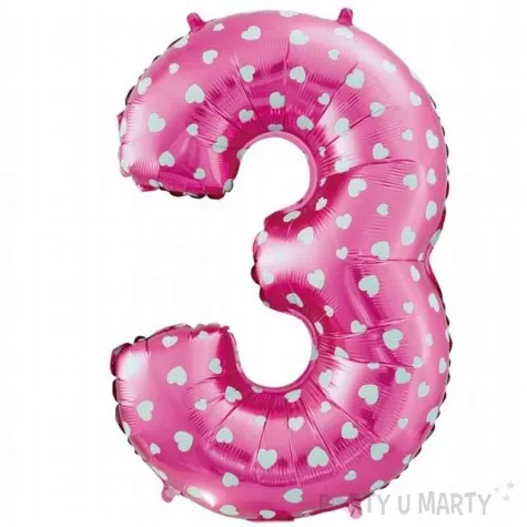 balon foliowy cyfra 3 biale serca rozowy godan 26 dgt