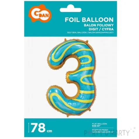 balon foliowy cyfra 3 ciasteczko godan 31 dgt