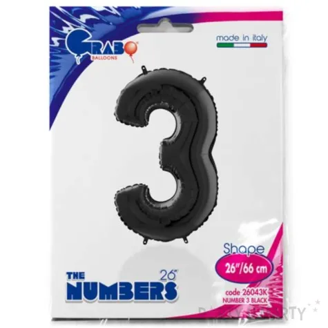 balon foliowy cyfra 3 czarny grabo 26 dgt