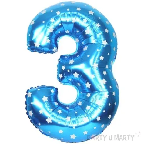 balon foliowy cyfra 3 gwiazdki niebieski oem 16 dgt
