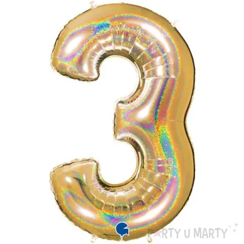 balon foliowy cyfra 3 holo zloty grabo 40 dgt