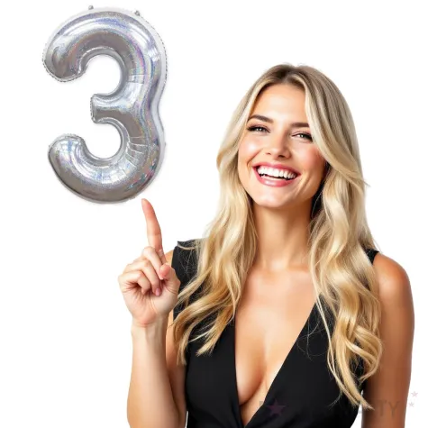 balon foliowy cyfra 3 holograficzna srebrny partypal 40 dgt