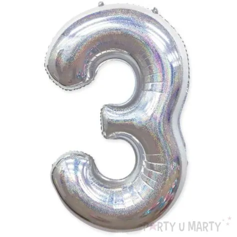 balon foliowy cyfra 3 holograficzna srebrny partypal 40 dgt