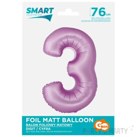 balon foliowy cyfra 3 lawendowy matowy godan 30 dgt